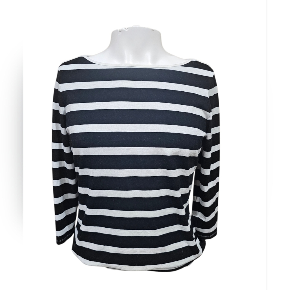 The Limited Striped‎ Top Womens Large Black White 3/4 Sleeve Stretch Knit